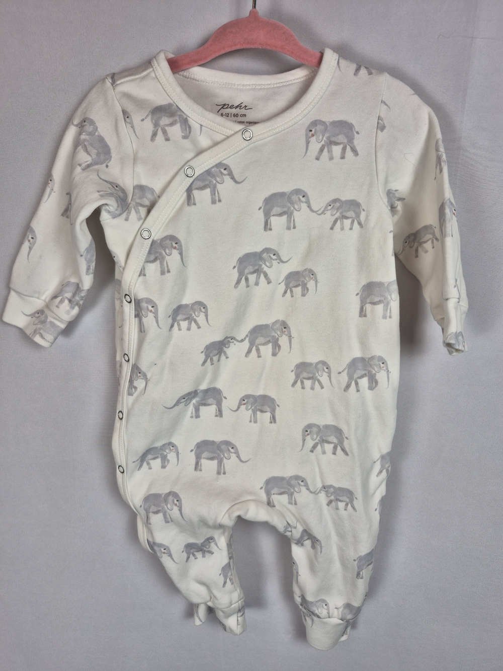 Pehr Baby Cream Elephant Snap-Front One-Piece 100% Organic Cotton Size 6-12